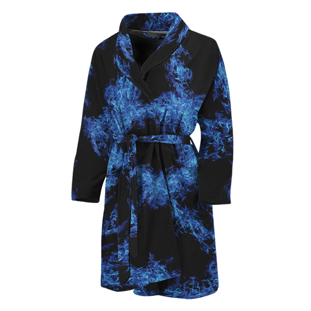 Blue Flame Pentagram Print Men's Bathrobe  GearFrost