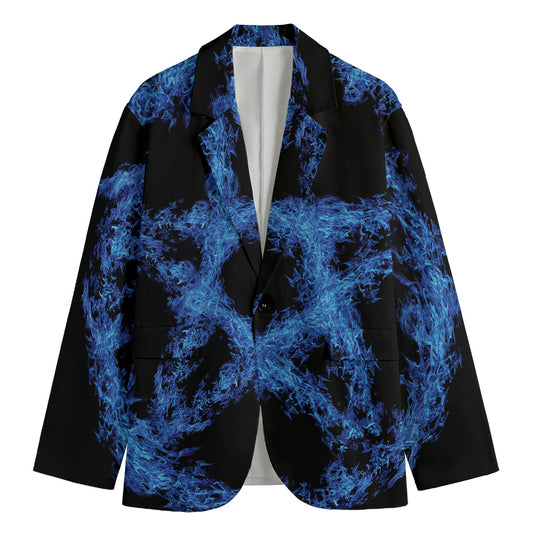 Blue Flame Pentagram Print Men's Blazer