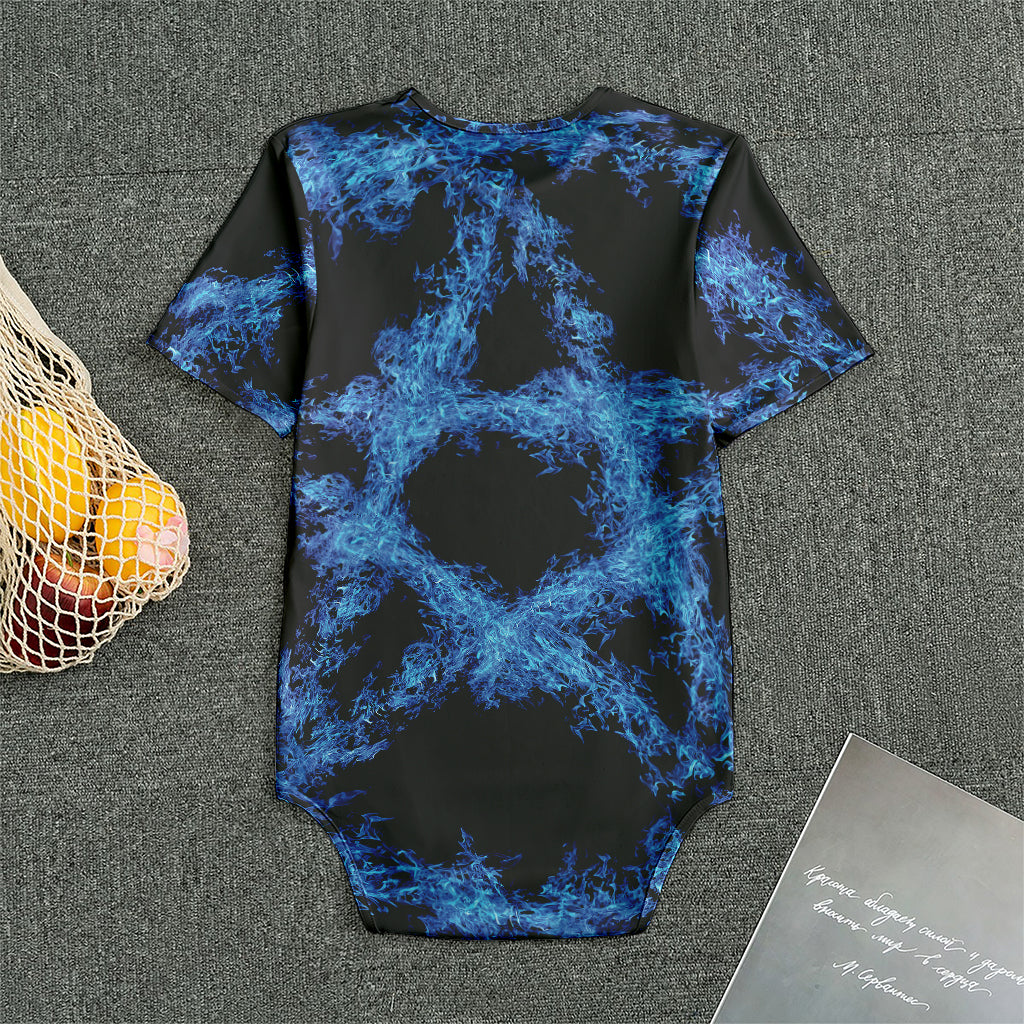 Blue Flame Pentagram Print Men's Bodysuit