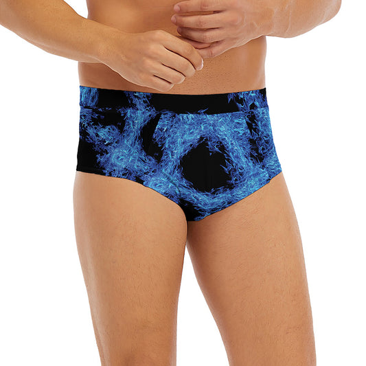 Blue Flame Pentagram Print Men's Briefs
