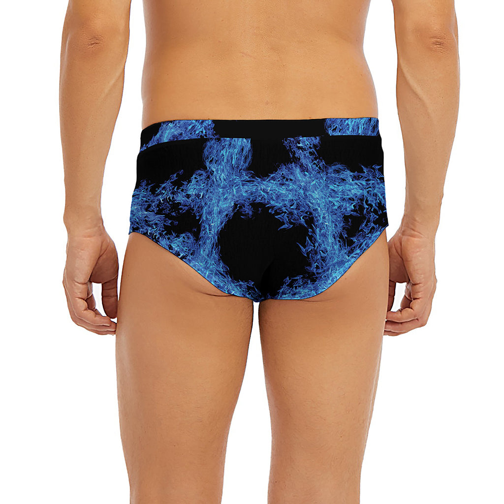 Blue Flame Pentagram Print Men's Briefs