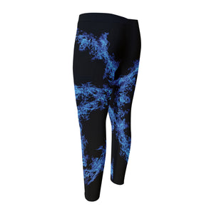 Blue Flame Pentagram Print Men's Compression Pants