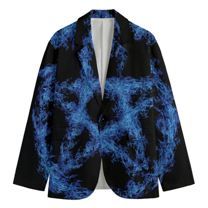 Blue Flame Pentagram Print Men's Cotton Blazer