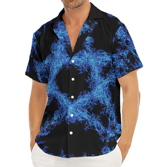 Blue Flame Pentagram Print Men's Deep V-Neck Shirt
