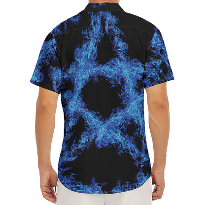 Blue Flame Pentagram Print Men's Deep V-Neck Shirt