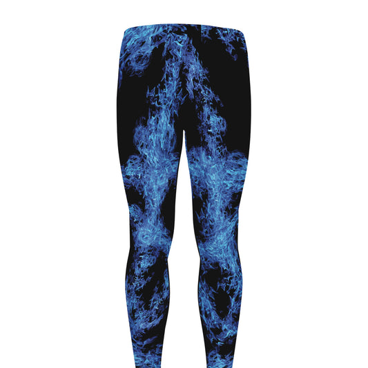 Blue Flame Pentagram Print Men's leggings