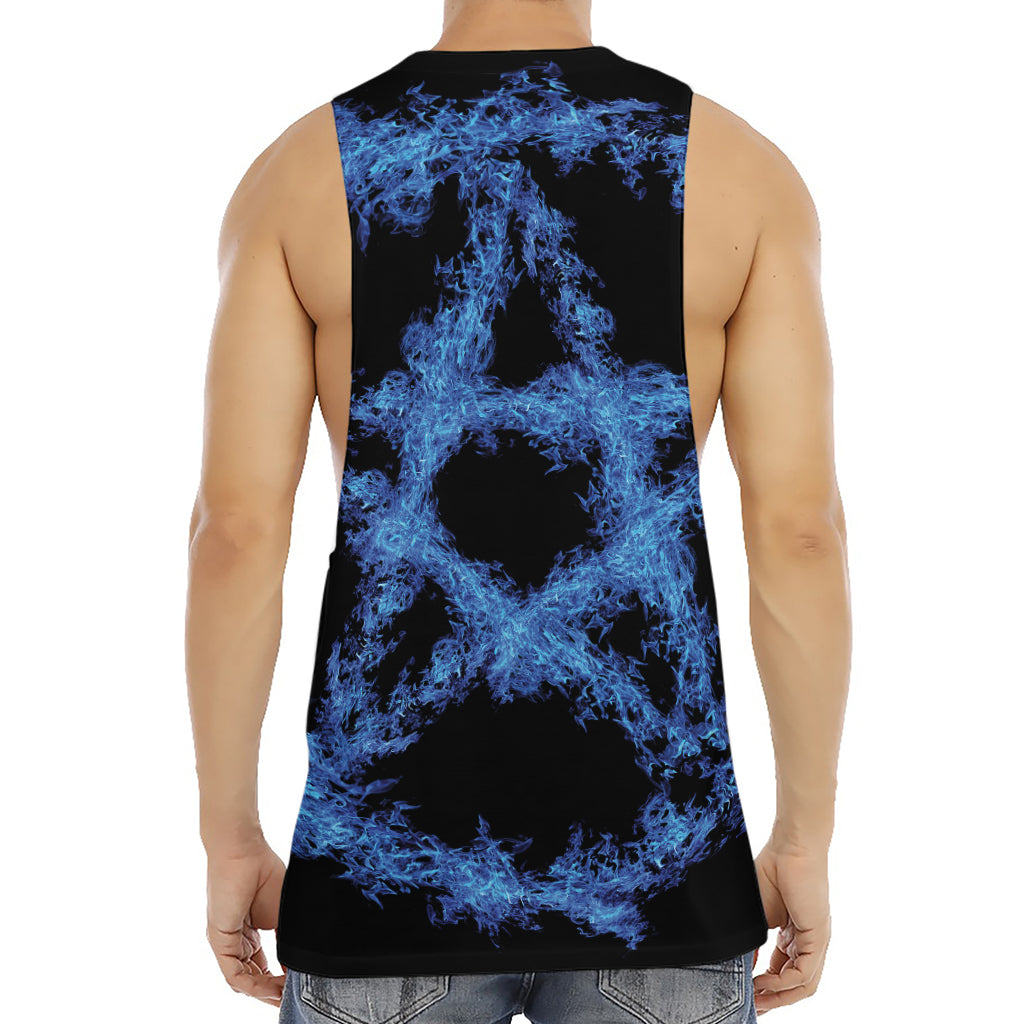 Blue Flame Pentagram Print Men's Muscle Tank Top