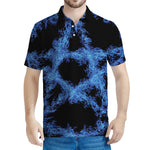 Blue Flame Pentagram Print Men's Polo Shirt