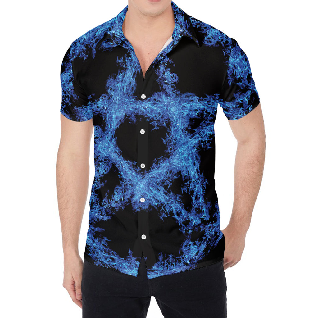 Blue Flame Pentagram Print Men's Shirt