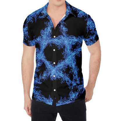 Blue Flame Pentagram Print Men's Shirt