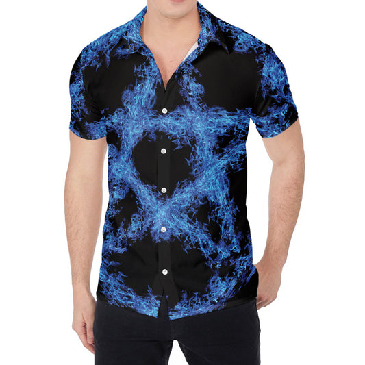 Blue Flame Pentagram Print Men's Shirt