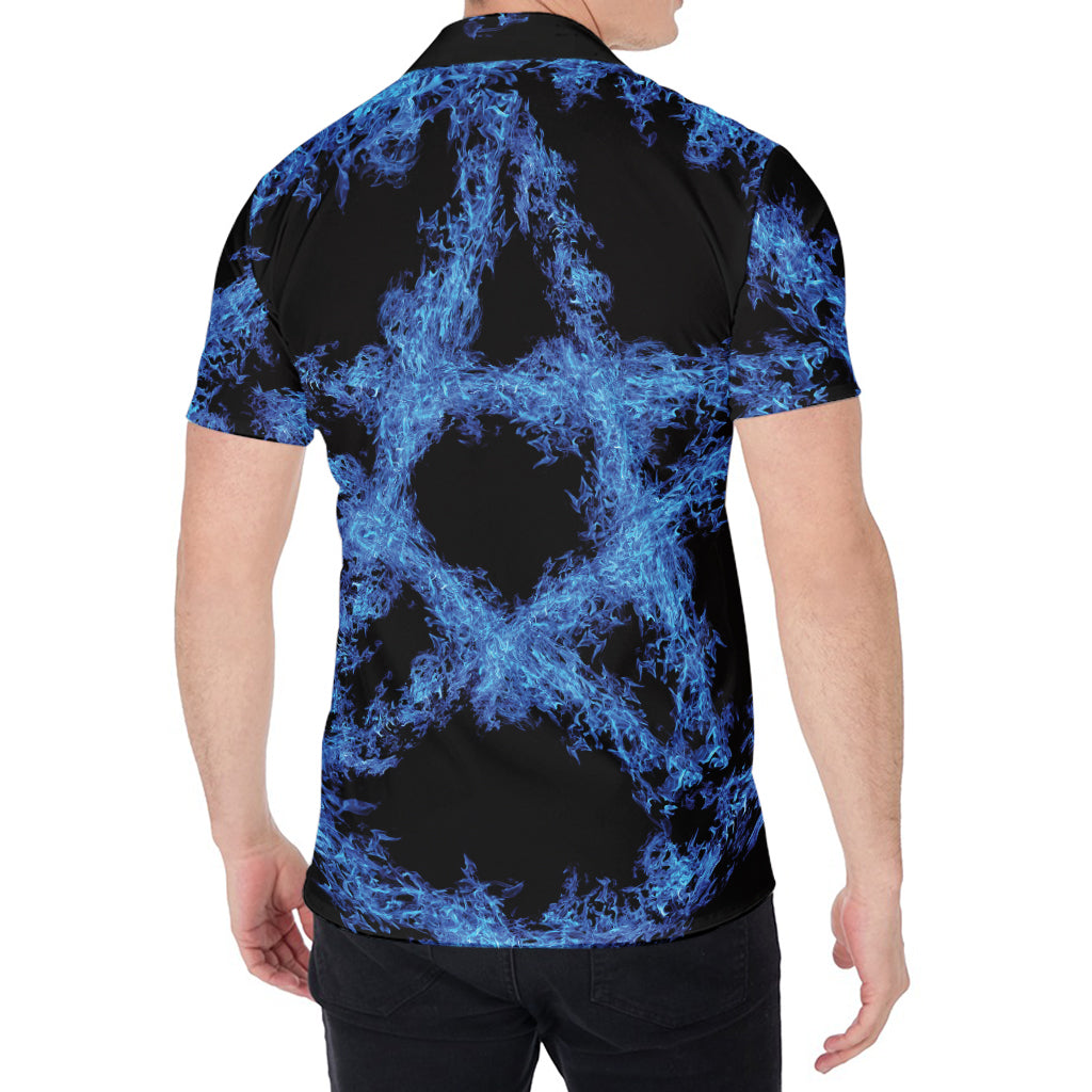 Blue Flame Pentagram Print Men's Shirt