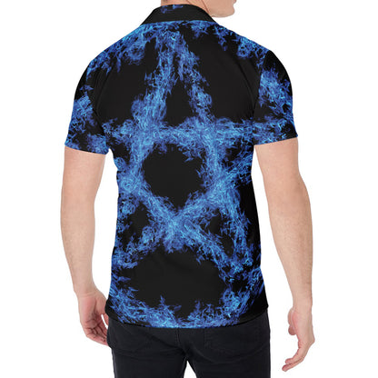 Blue Flame Pentagram Print Men's Shirt