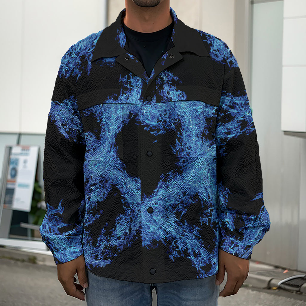 Blue Flame Pentagram Print Men's Shirt Jacket