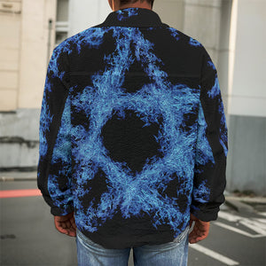 Blue Flame Pentagram Print Men's Shirt Jacket