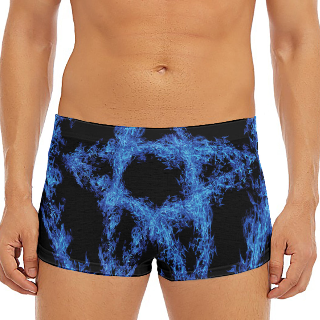 Blue Flame Pentagram Print Men's Short Boxer Briefs