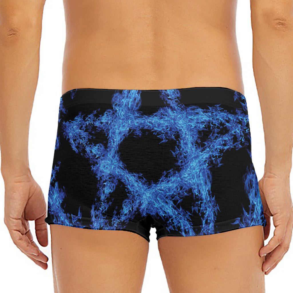 Blue Flame Pentagram Print Men's Short Boxer Briefs