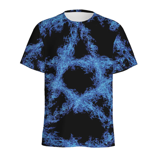 Blue Flame Pentagram Print Men's Sports T-Shirt