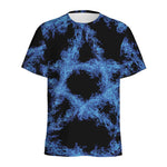 Blue Flame Pentagram Print Men's Sports T-Shirt