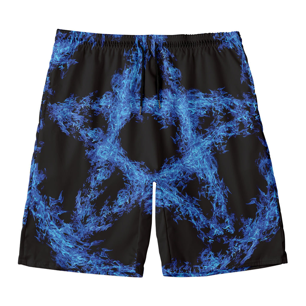 Blue Flame Pentagram Print Men's Swim Trunks