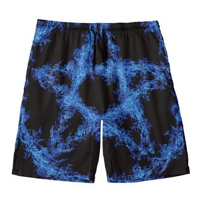 Blue Flame Pentagram Print Men's Swim Trunks