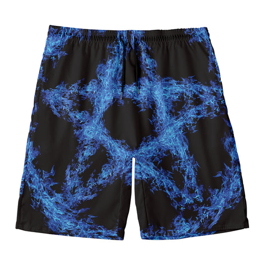 Blue Flame Pentagram Print Men's Swim Trunks