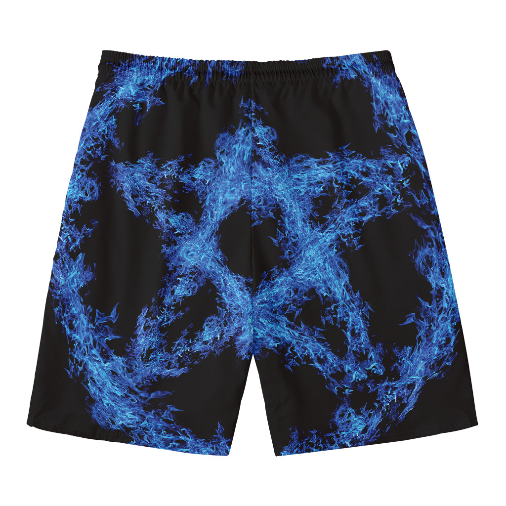 Blue Flame Pentagram Print Men's Swim Trunks