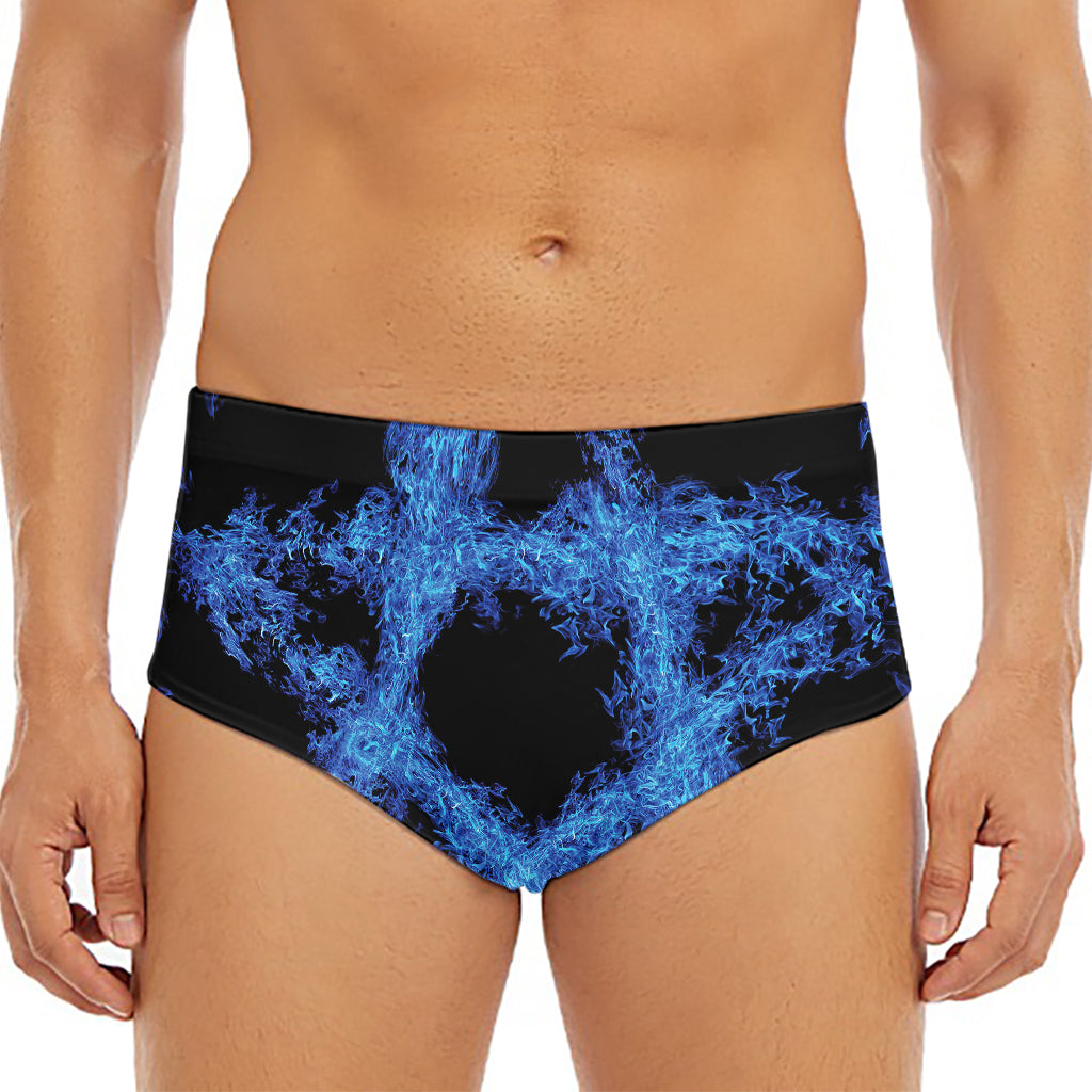 Blue Flame Pentagram Print Men's Triangle Swim Briefs