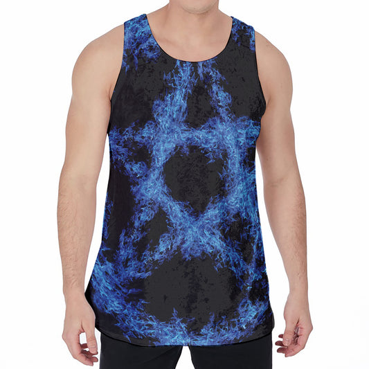 Blue Flame Pentagram Print Men's Velvet Tank Top