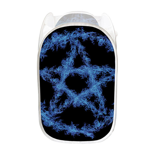 Blue Flame Pentagram Print Mesh Laundry Hamper