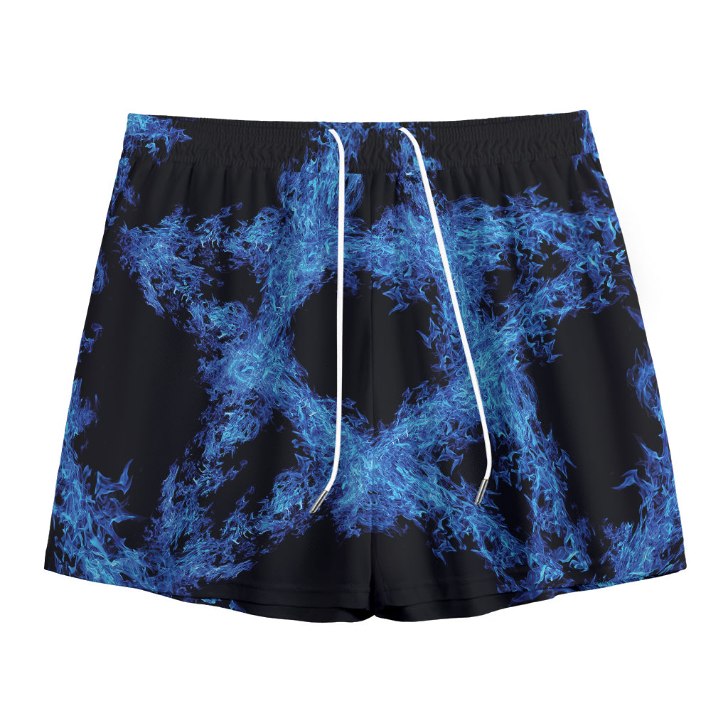 Blue Flame Pentagram Print Mesh Shorts