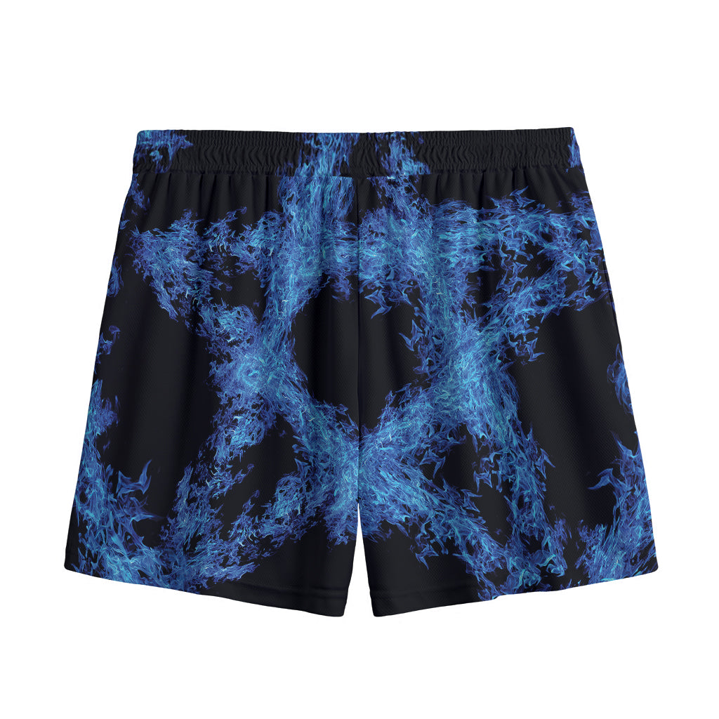 Blue Flame Pentagram Print Mesh Shorts