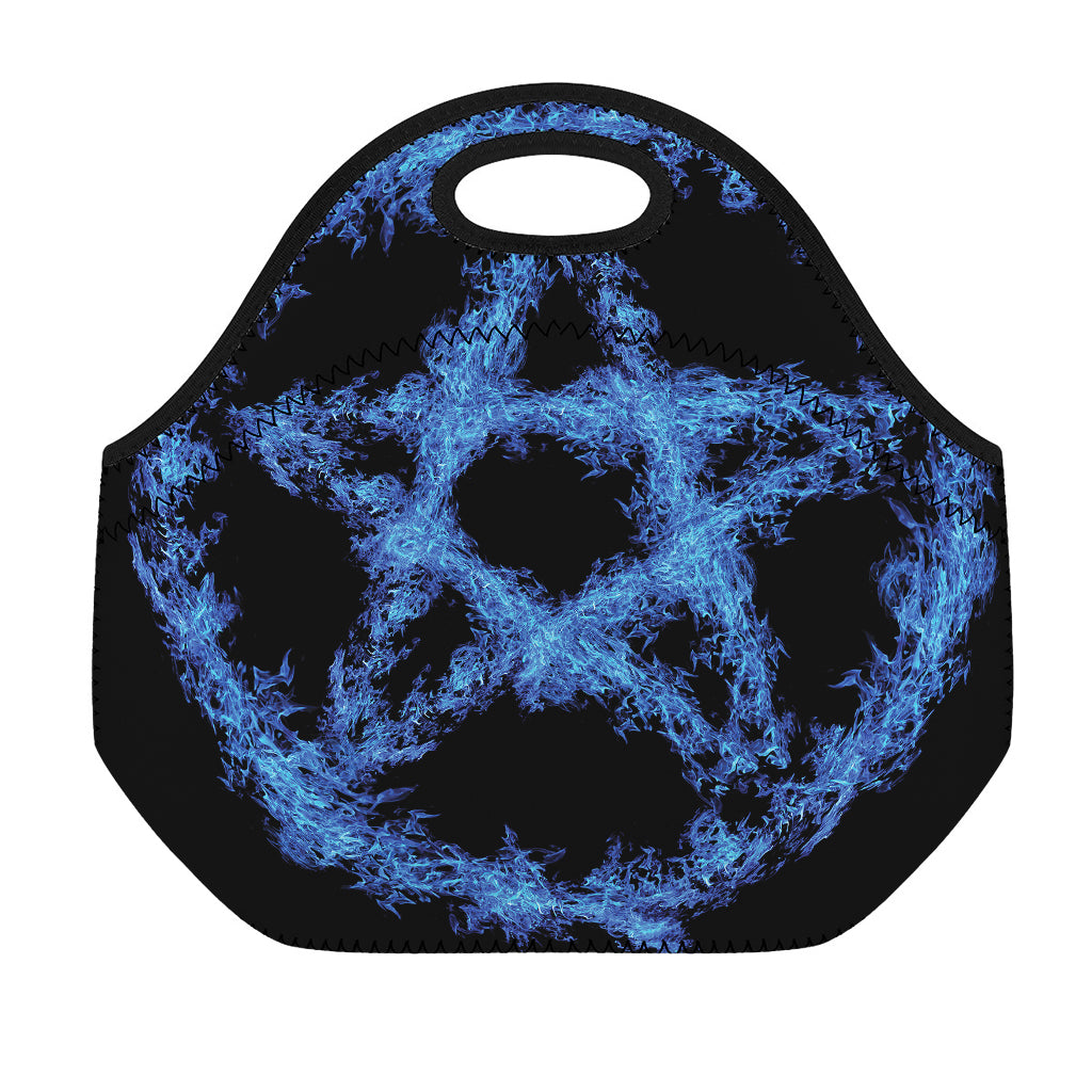 Blue Flame Pentagram Print Neoprene Lunch Bag
