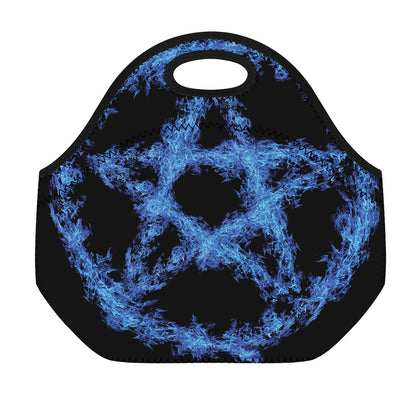 Blue Flame Pentagram Print Neoprene Lunch Bag