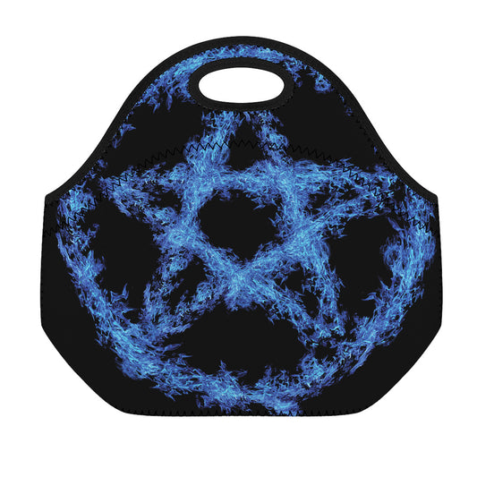 Blue Flame Pentagram Print Neoprene Lunch Bag