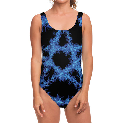 Blue Flame Pentagram Print One Piece Swimsuit