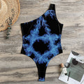 Blue Flame Pentagram Print One Shoulder Bodysuit