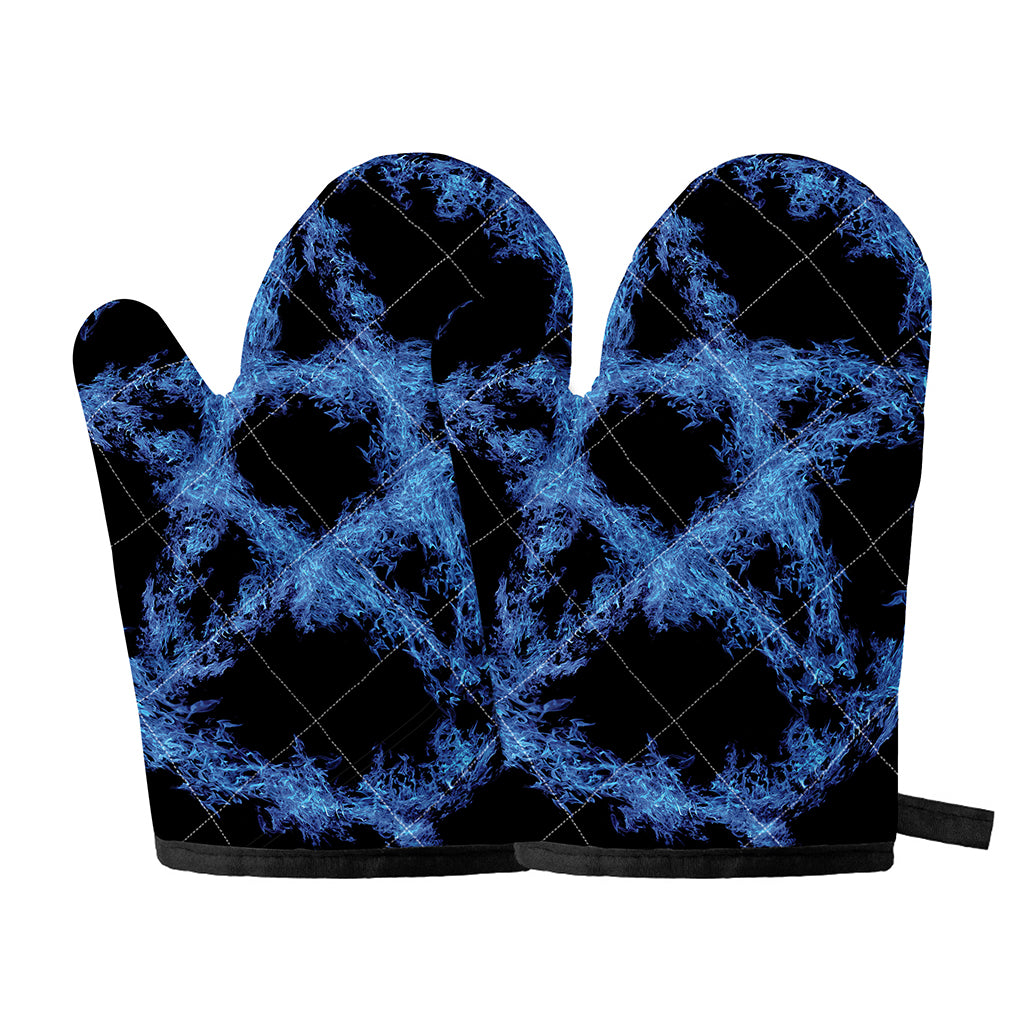 Blue Flame Pentagram Print Oven Mitts