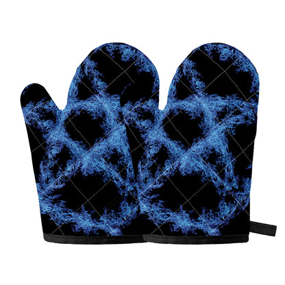 Blue Flame Pentagram Print Oven Mitts