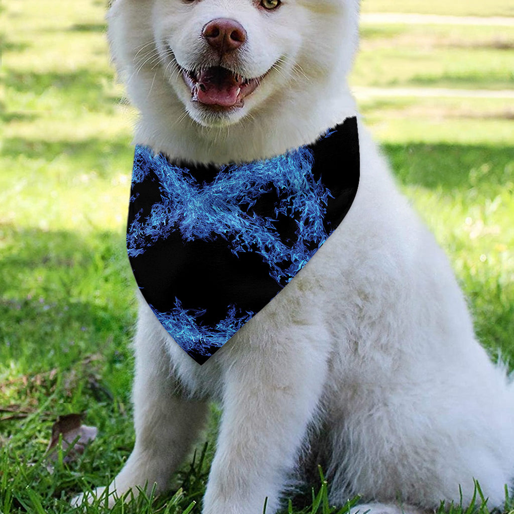Blue Flame Pentagram Print Over The Collar Dog Bandana
