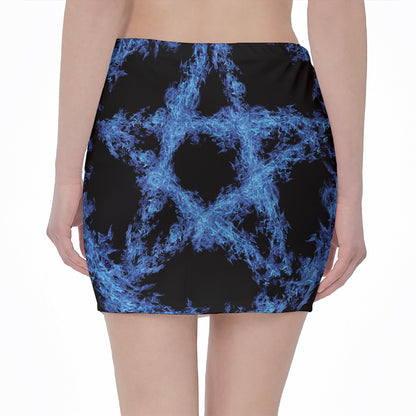 Blue Flame Pentagram Print Pencil Mini Skirt