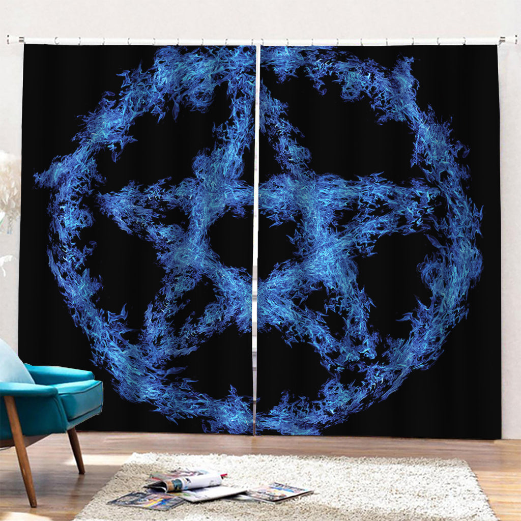 Blue Flame Pentagram Print Pencil Pleat Curtains