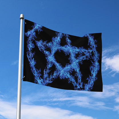 Blue Flame Pentagram Print Polyester Flag