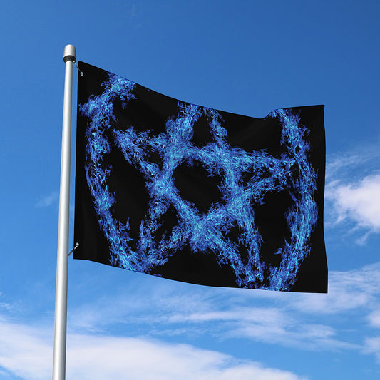 Blue Flame Pentagram Print Polyester Flag