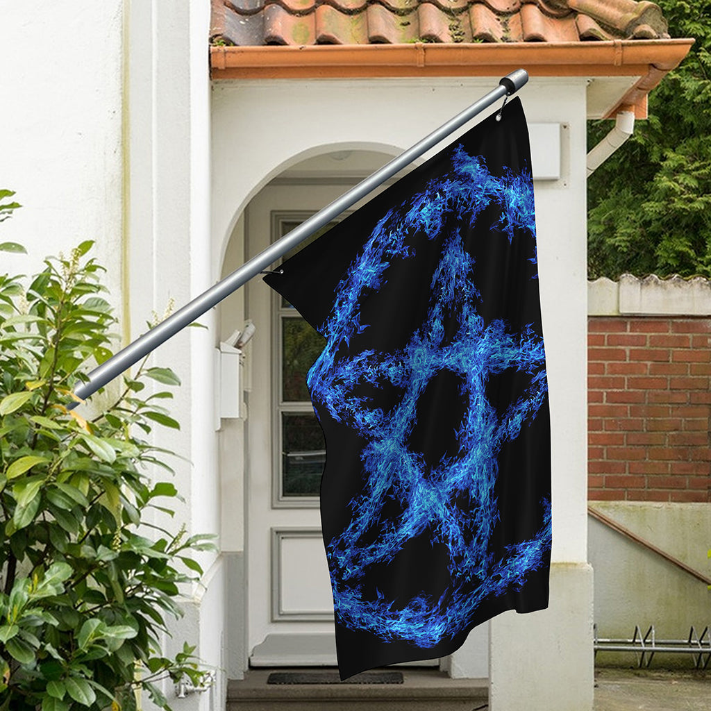 Blue Flame Pentagram Print Polyester Flag