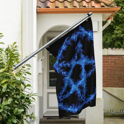 Blue Flame Pentagram Print Polyester Flag