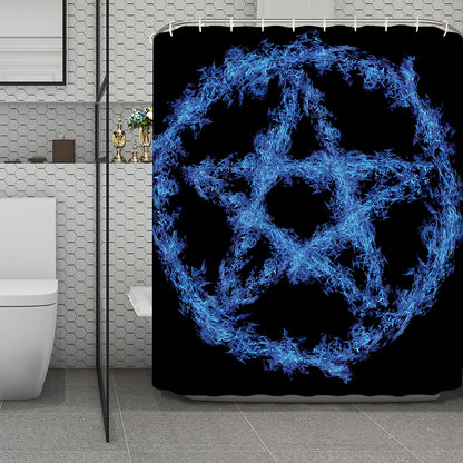 Blue Flame Pentagram Print Polyester Shower Curtain