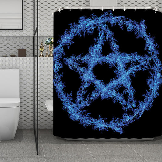 Blue Flame Pentagram Print Polyester Shower Curtain
