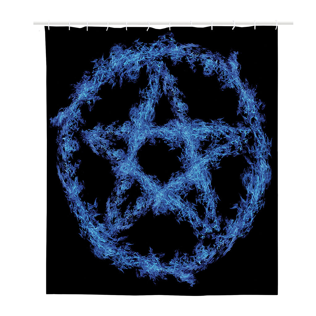 Blue Flame Pentagram Print Polyester Shower Curtain