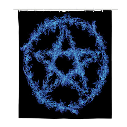 Blue Flame Pentagram Print Polyester Shower Curtain